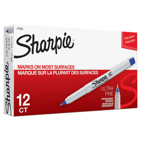 Sharpie Permanent Marker Ultra Fine 0.3mm Pack of 12 (Blue)