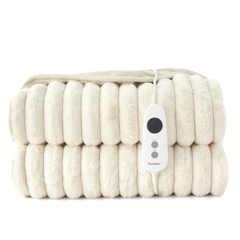 Dreamaker Chunky Embossed Fleece Electric Heated Throw Blanket [180x200cm] (Natural)