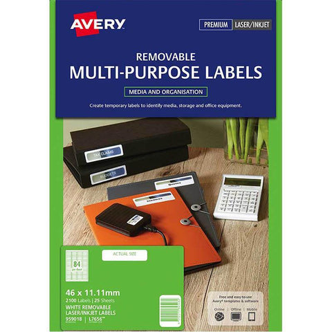 Avery Removable Multi-purpose Labels, 46 x 11.11 mm (2100 Pieces)