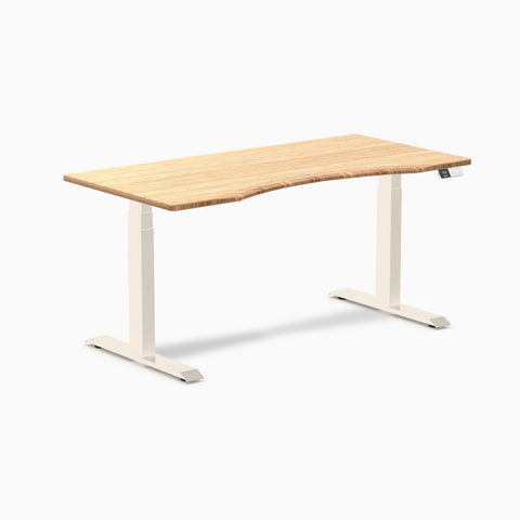 Desky Dual Ergo Edge Sit Stand Desk 150cm Bamboo Desktop and Wheat Frame