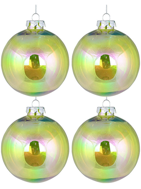 Christmas Warehouse - DECR9208 4x Radiant Iridescent Green Signature Soap Bubble Baubles | 10cm Clear Green with Iridescent