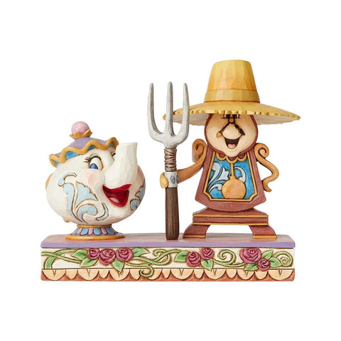 Jim Shore Disney Traditions - Beauty and the Beast Mrs Potts and Cogsworth - Workin Round the Clock