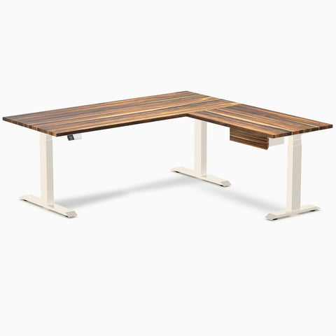 Desky Hardwood L-Shape Standing Desk With Drawer 180 x 175 cm Pheasantwood / Wheat Top and Wheat Leg