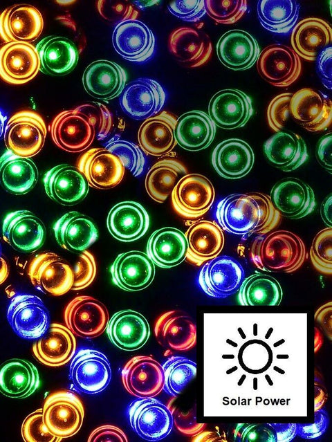 Christmas Warehouse - LITESP44 500 Multi Colour LED Solar String Fairy Lights 8 Function | 50m Red, Green, Orange & Blue