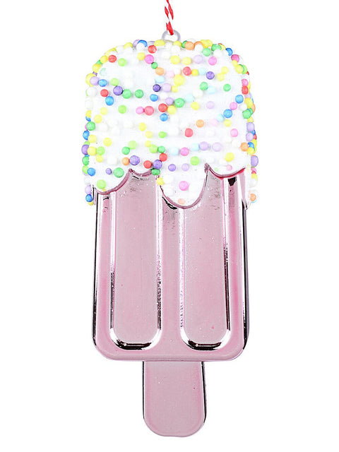 Christmas Warehouse - DECRH079 Pink Frosted Popsicle With Sprinkles Whimsical Essential Ornament | 12cm Pink with White & Multi