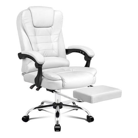 ALFORDSON Office Chair Executive Computer Recliner Seat PU Leather (White)