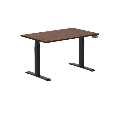 Desky Dual Rubberwood Sit Stand Desk 120cm Red Walnut Desktop and Matte Black Frame