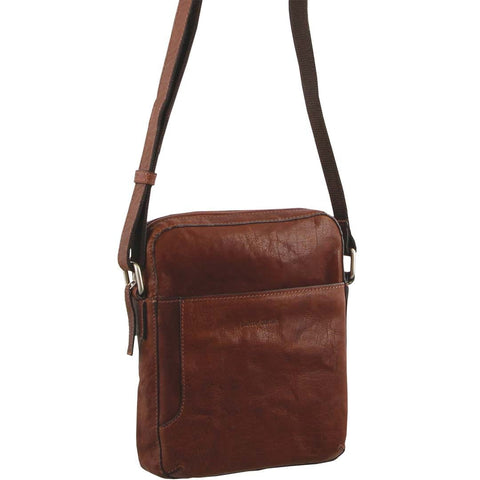 Pierre Cardin Rustic Leather Tablet Bag - Chestnut