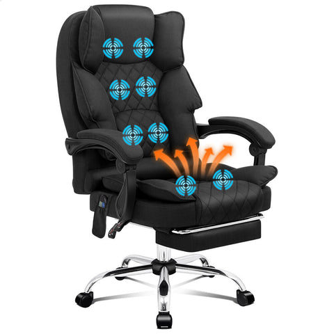 ALFORDSON Massage Office Chair Heated Fabric Seat Executive Computer (Black)