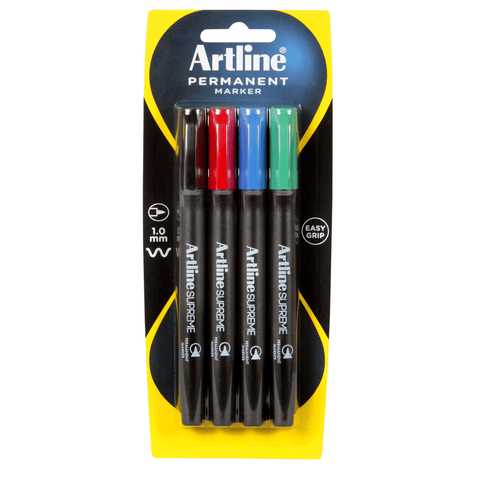 Artline Supreme Permanent Marker Assorted Pack 4