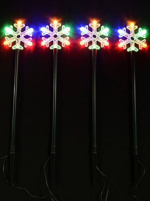 Christmas Warehouse - LITEPT21 4x LED Christmas Snowflake Path Lights - Multi Colour Star Garden Stakes | 55cm Red, Green, Blue & Orange
