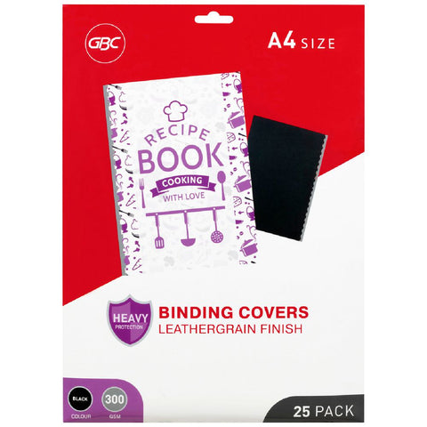 GBC Ibico Binding Cover Leathergrain 300GSM A4 (Black) [Pack of 25]