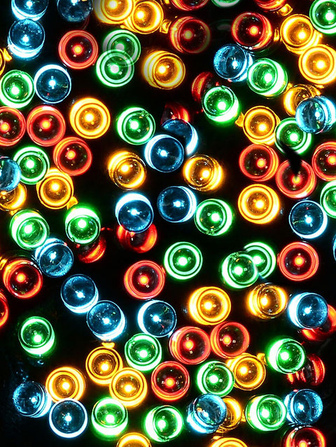 Christmas Warehouse - LITF0504 500 Multi Serene Colour LED String Fairy Lights 8 Function With Timer | 25m Green, Red, Azure Blue & Orange