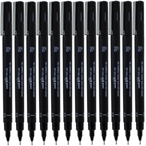 Uni-Ball 200 Pin Fineliner Pen Thin Black (0.3mm) [Box 12]