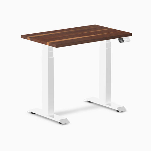 Desky Dual Mini Hardwood Sit Stand Desk 80cm Pheasantwood Desktop and White Frame