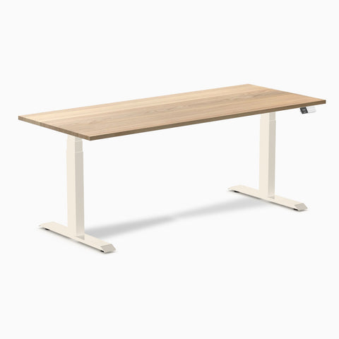 Desky Dual Hardwood Sit Stand Desk 180cm White Ash Desktop and Wheat Frame
