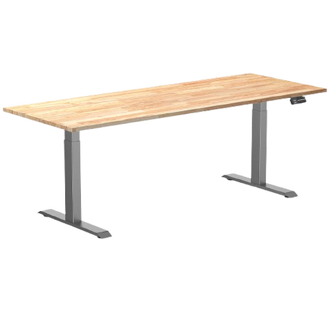 Desky Dual Rubberwood Sit Stand Desk 200cm Natural Timber Desktop and Space Grey Frame