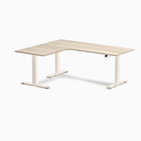 Desky L-Shape Melamine Sit Stand Desk 180cm - Left Return Classic Oak Top and Wheat Leg
