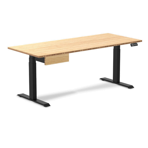 Desky Dual Bamboo Standing Desk With Drawer 180cm and Matte Black Frame