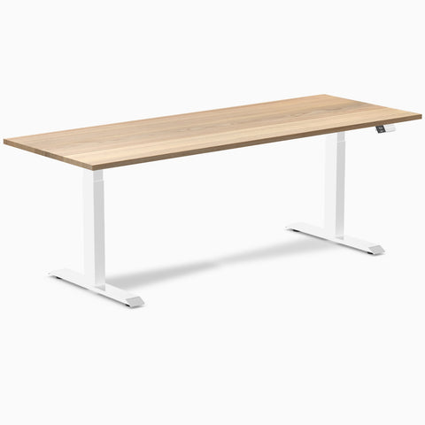Desky Dual Hardwood Sit Stand Desk 200cm White Ash Desktop and White Frame