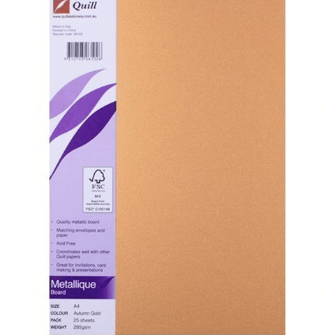 Quill Metallique Board Paper 285GSM A4 Autumn Gold Pack 25