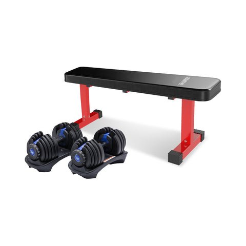 Powertrain 48KG Adjustable Dumbbell Set (Blue) with Flat Bench