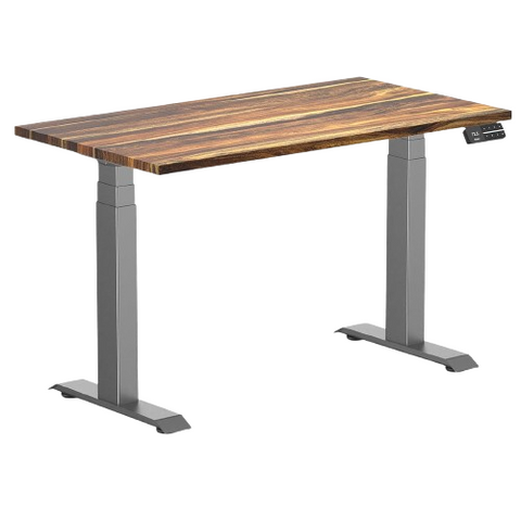 Desky Dual Mini Hardwood Sit Stand Desk 110cm Pheasantwood Desktop and Space Grey Frame
