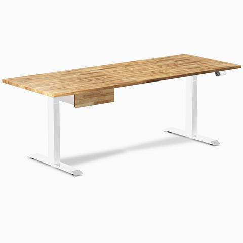 Desky Dual Hardwood Standing Desk With Drawer 200cm Acacia Desktop and White Frame