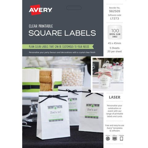 Avery 982509 L7273 Product Label Square Laser (Clear) [Pack 5]
