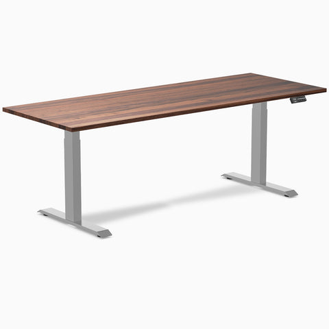 Desky Dual Hardwood Sit Stand Desk 200cm Walnut Desktop and Grey Frame