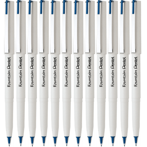 Pentel Box 12 Disposable Fountain Pen Stylo Plastic Tip (Blue)