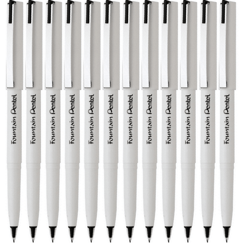 Pentel Box 12 Disposable Fountain Pen Stylo Plastic Tip (Black)