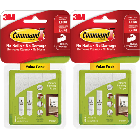 3M Command 2 Packs Small & Medium Picture Hanging Strips Value 12-Pack