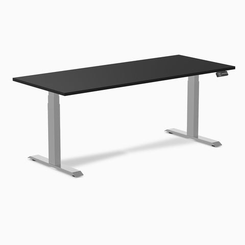 Desky Dual Melamine Sit Stand Desk 180cm Black Desktop and Grey Frame