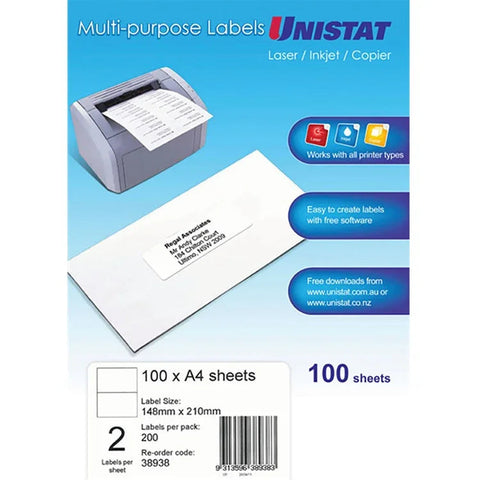 UNISTAT #FSC LIP LABEL 2UP 148X210MM [100-Pieces]