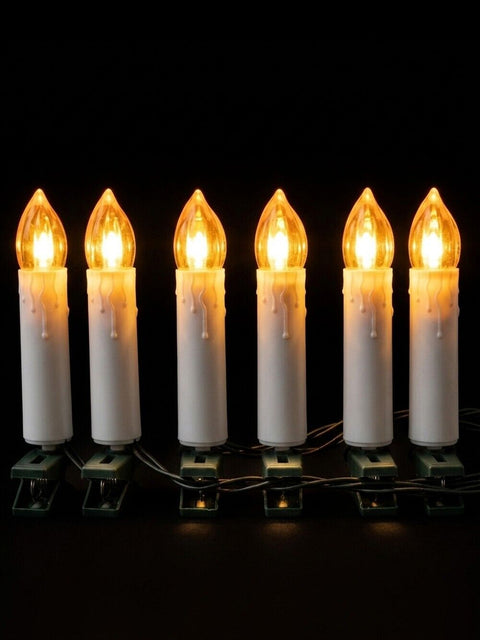 50 Warm White LED Static Flame White Christmas Candles With Clips | 4mWarm White on White with Green Wire Casing