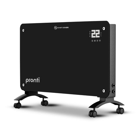 Pronti Glass Panel Convection Heater with Remote Control LED Display (Black)