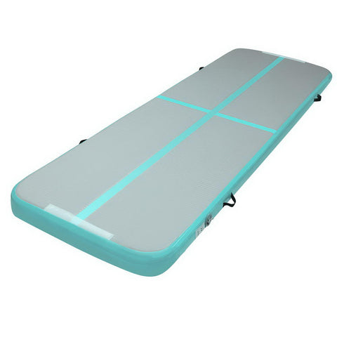 Everfit 3M Air Track Gymnastics Tumbling Exercise Cheerleading Mat Inflatable (Mint and Grey)