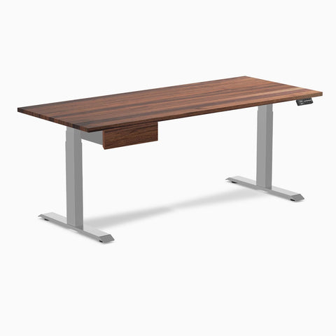 Desky Dual Hardwood Standing Desk With Drawer 180cm Walnut Desktop and Grey Frame