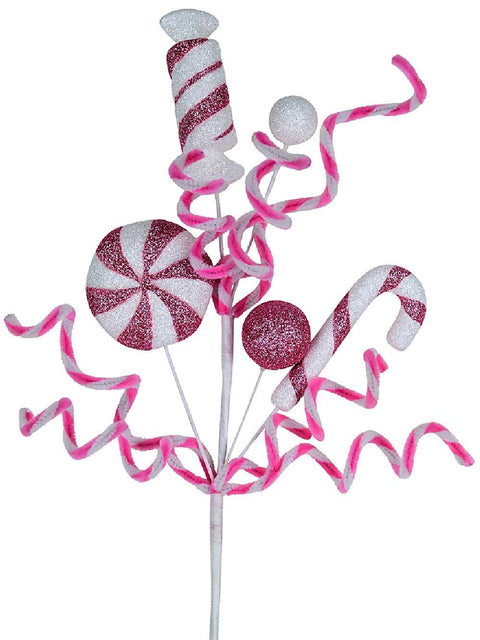 Christmas Warehouse - STEM2402 Pink & White Candy Confectionery Long Christmas Stem | 45cm Pink & White with Iridescent