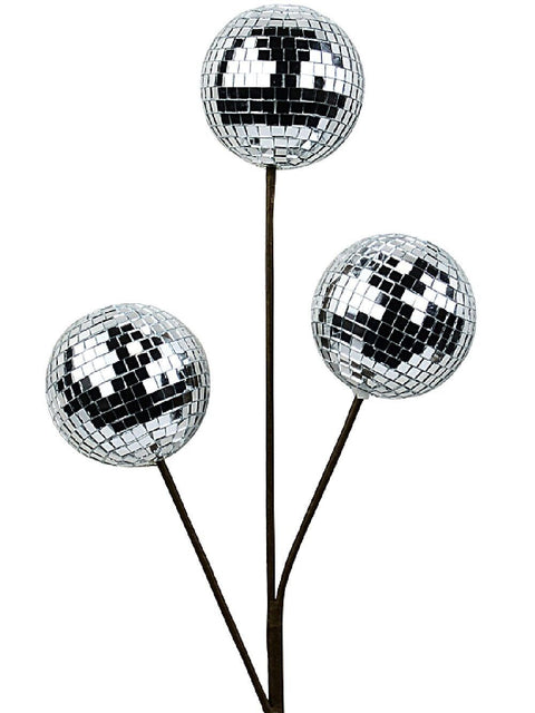 Christmas Warehouse - STEM2507 Silver Reflective Mirror Ball Spray Long Christmas Stem | 46cm Silver