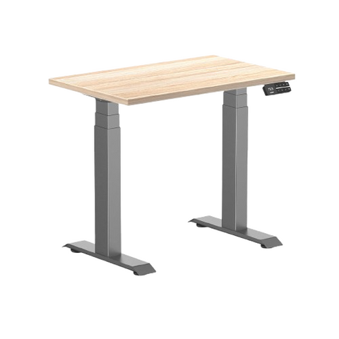 Desky Dual Mini Sit Stand Desk 800 x 500 Classic Oak Desktop and Space Grey Frame