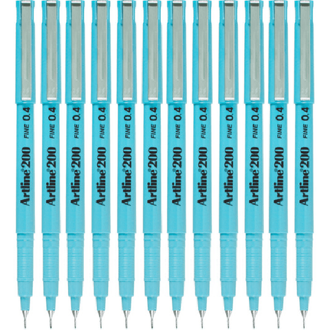 Artline Box 12 200 Fineliner Felt Tip Pen 0.4mm (Light Blue)