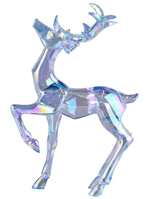 Christmas Warehouse - ORNM2502 19cm Iridescent Blue Glass Style Standing Reindeer Figurine Iridescent Blue
