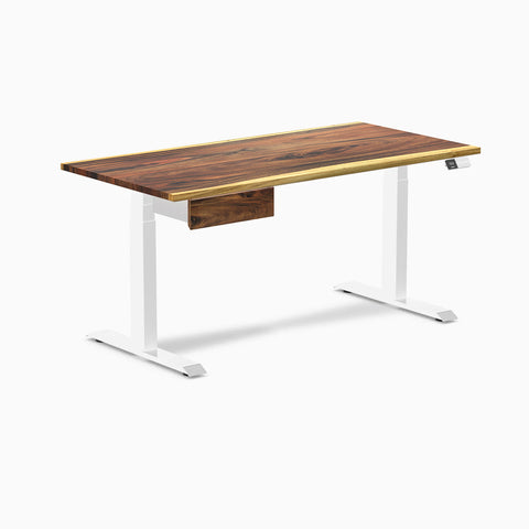 Desky Dual Hardwood Standing Desk With Drawer 150cm Saman Desktop and White Frame