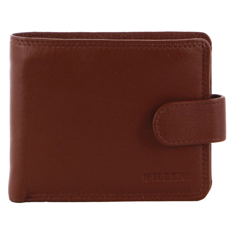 Milleni Men's Leather Tab Cash/Card RFID Protected Wallet 12cm Tan