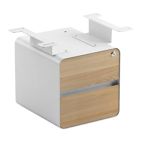 Desky Minimal Under Desk Cabinet - White Ash Hardwood / White