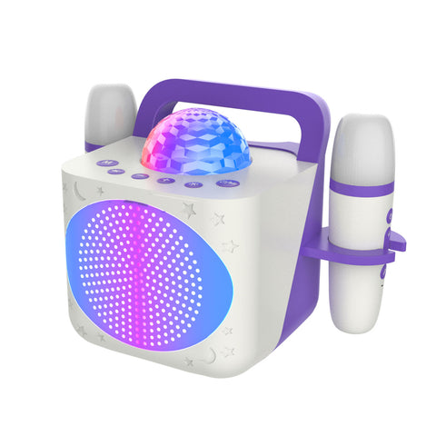 Laser Kids Karaoke Speaker with Disco Light and 2 Mics (White)