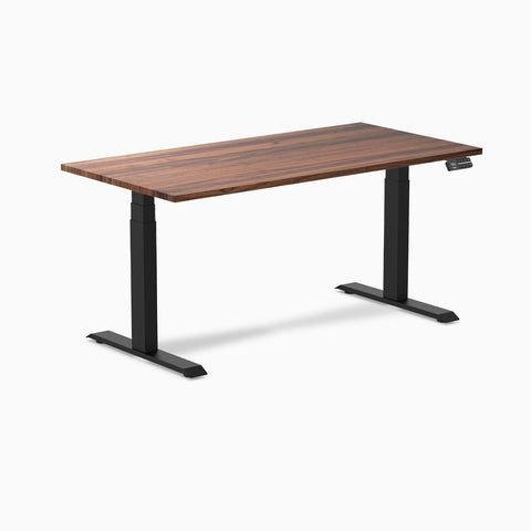 Desky Dual Hardwood Sit Stand Desk 150cm (Walnut Desktop/Matte Black Frame)