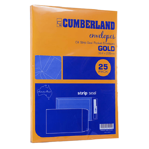 Cumberland C4 Envelopes Pocket Strip Seal 85GSM 229x324mm Gold Pack 25